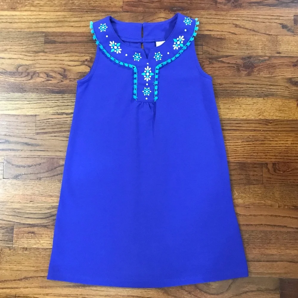 Girls Gymboree Blue & Teal Green Dress Size Medium 8 - 10 Cotton Polyester Spand